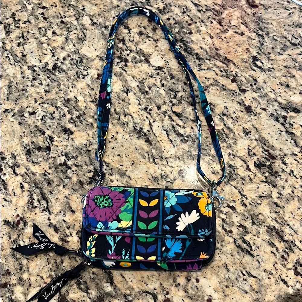 Vera Bradley Blue and Purple Crossbody Bag with Whimsical Design